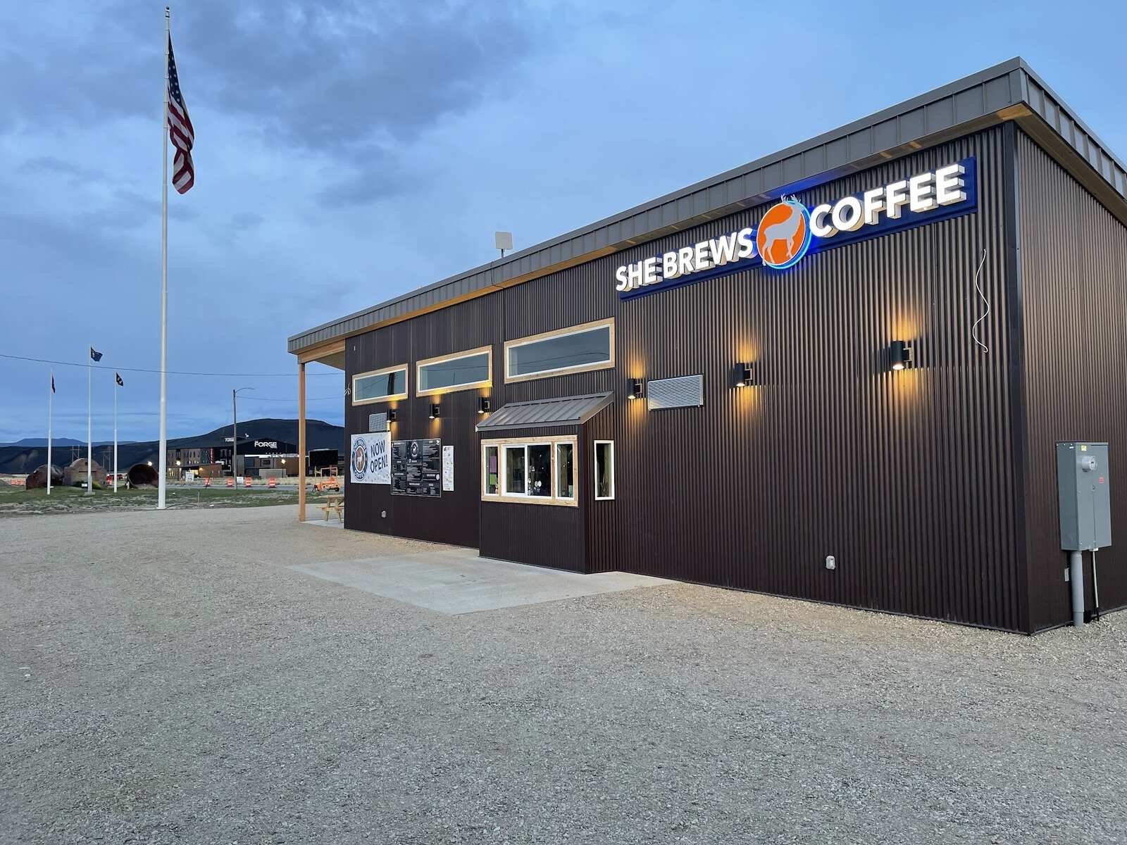 She Brews Coffee building in Anaconda, Montana, built from bare ground by Handy's Construction